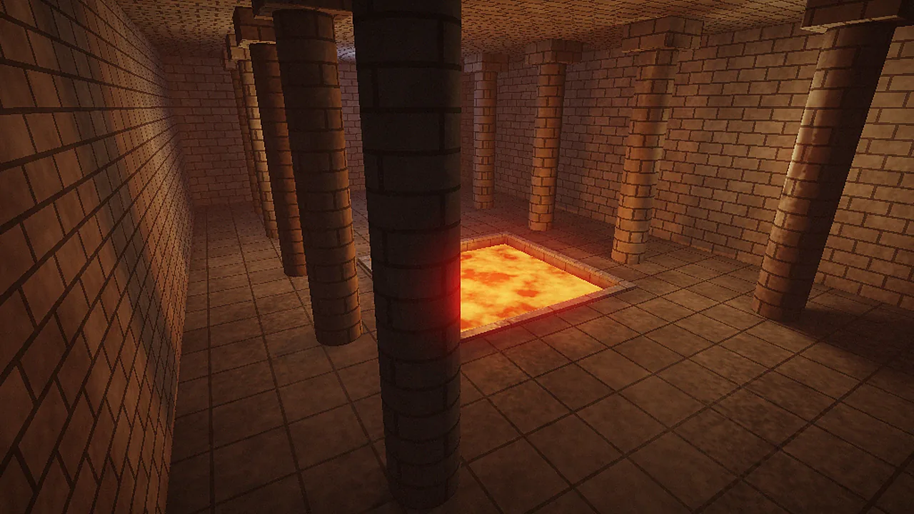 Lava pit hall Large hall with stone columns surrounding a glowing lava pit in vkQuake
