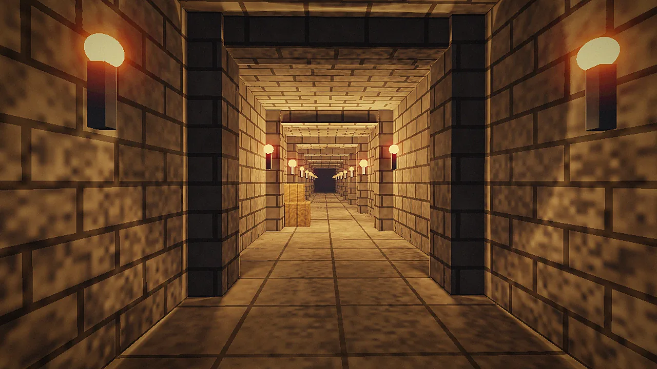 Torch-lit stone corridor Long stone corridor with wall torches rendered by vkQuake